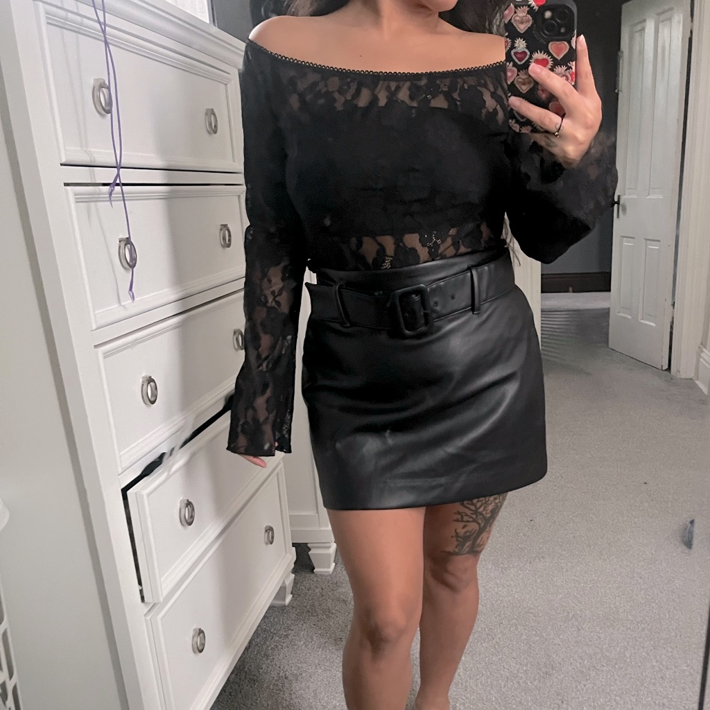 Faux Leather Belted Skirt